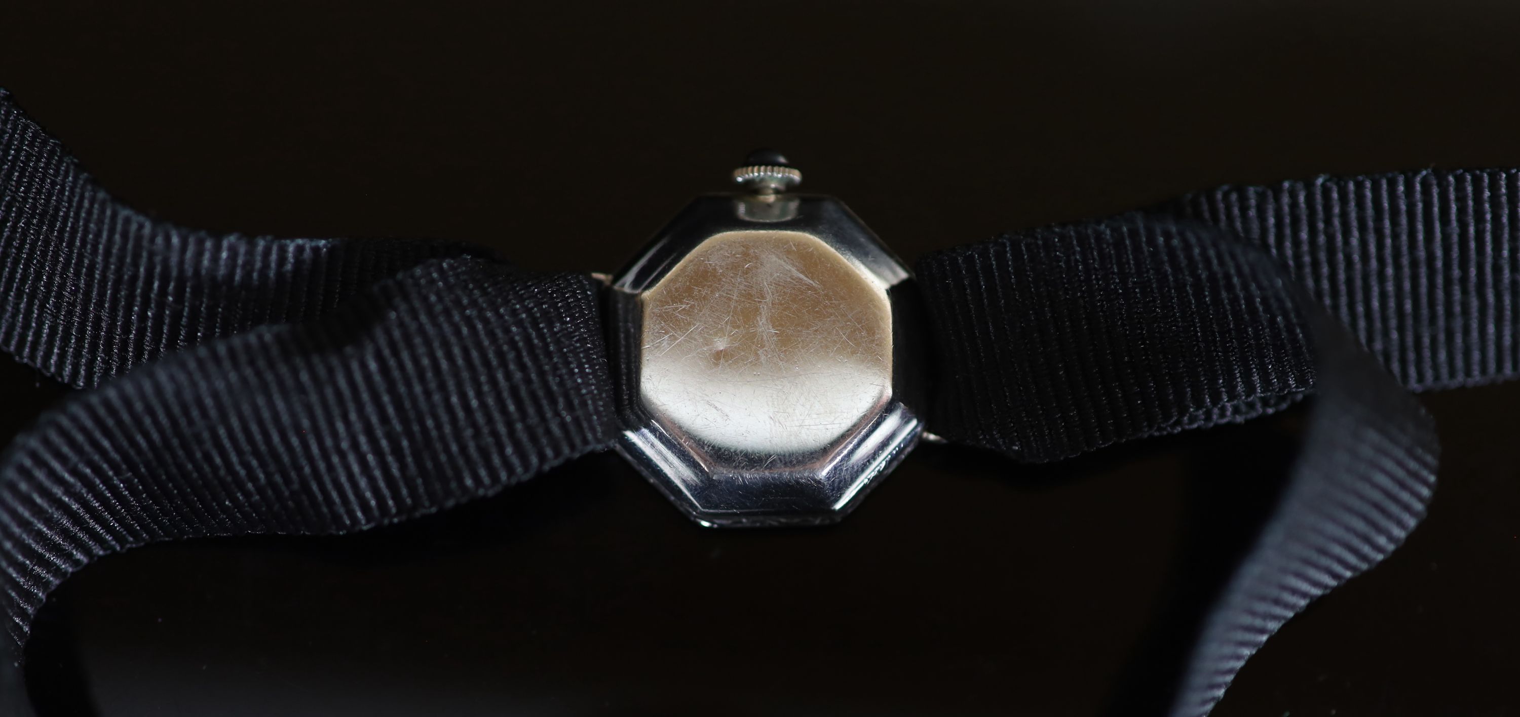 A 1930's/1940's platinum and diamond set Movado octagonal manual wind cocktail watch